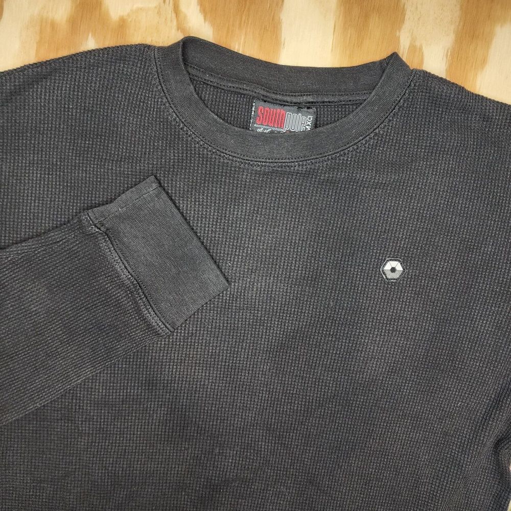Vintage Southpole Shirt Men's XL Black‎ Thermal Waffle Knit Grunge y2K